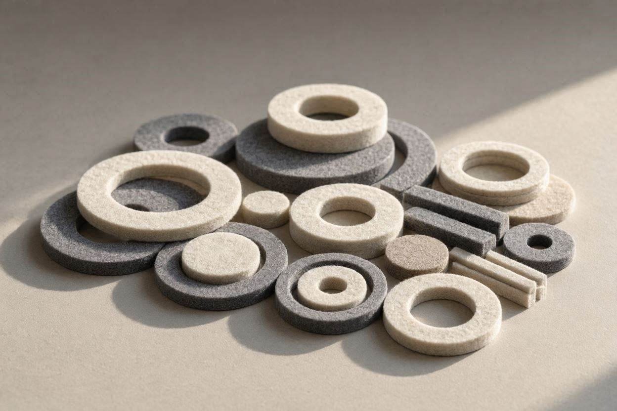 Cut and turned wool felt components