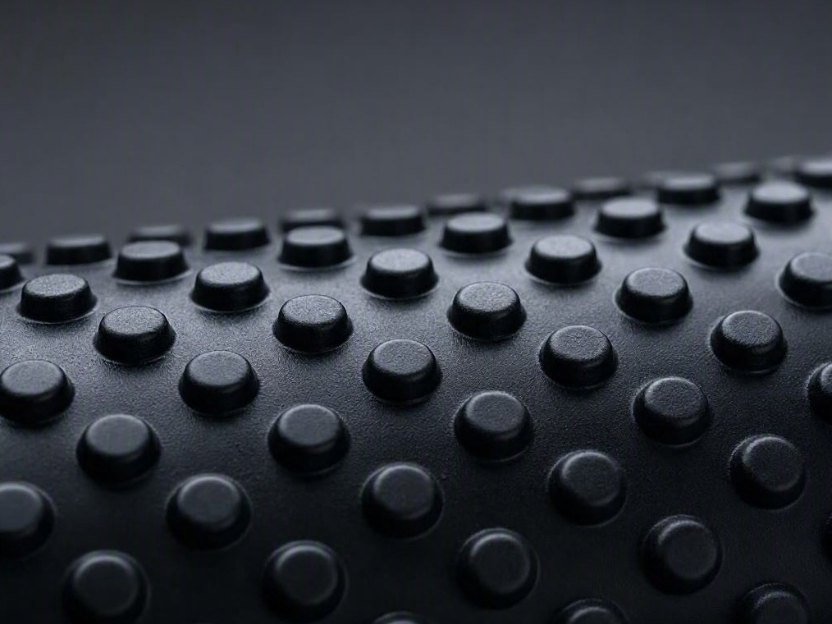 Close view of a rubber roller surface covered in raised round studs