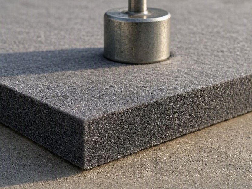 A heavy non-woven felt pad on a concrete floor