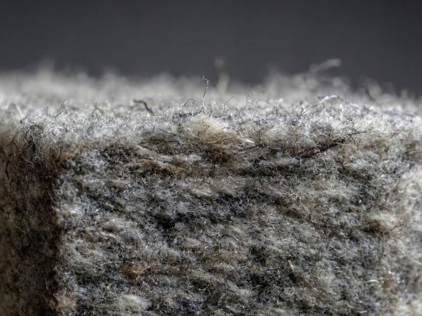 Cut edge of soft felt with roughly half wool content, visibly mottled