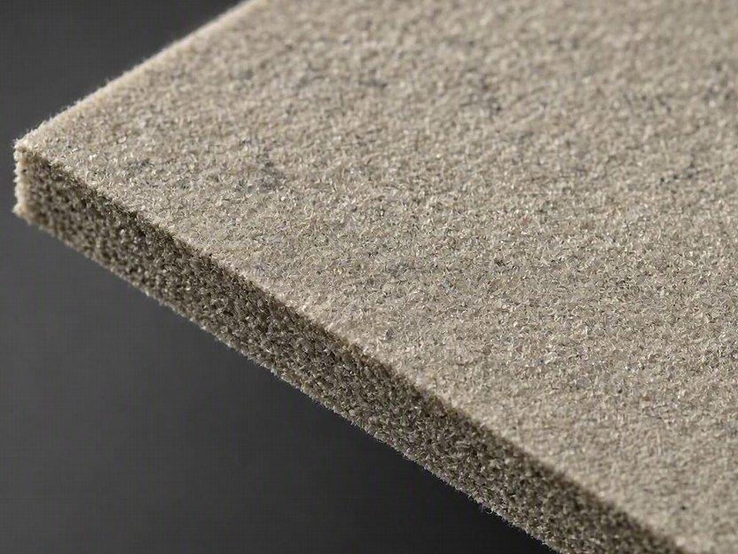 Cut edge of hard felt with a slightly greyer tone from blended fibre