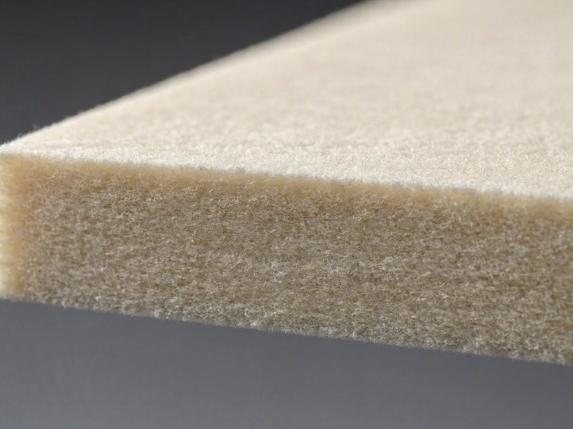 Macro view of the cut edge of hard wool felt, dense and tightly compressed