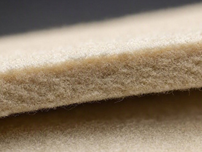 Macro view of the cut edge of medium hard wool felt